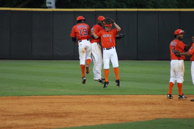 Luis Payano, Hector Roa and Myles Straw of the Greeneville Astros