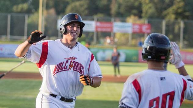 Chris Shaw of the Salem-Keizer Volcanoes Rounds the Bases after a Home Run