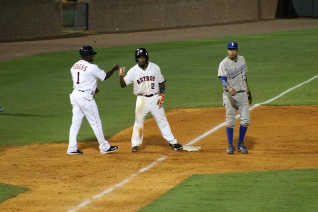 Osvaldo Duarte of the Greeneville Astros Congratulated after Triple