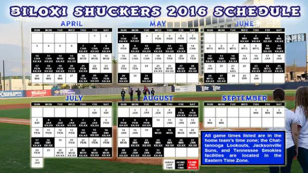 Biloxi Shuckers 2016 Game Schedule