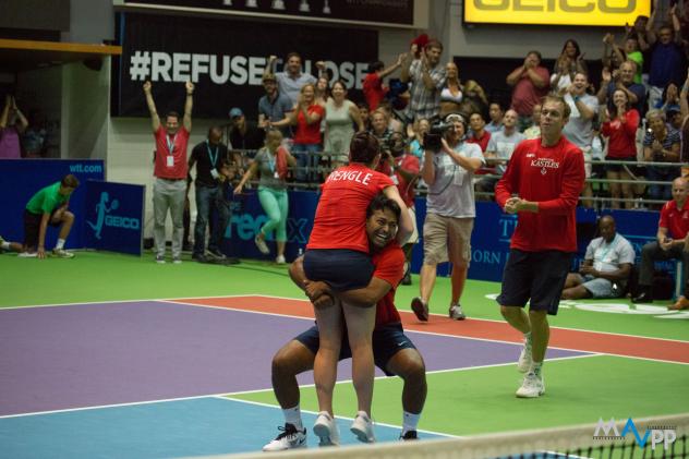 Leander Paes, Madison Brengle and Sam Querrey of the Washington Kastles in the WTT Finals