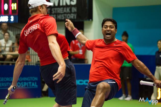 Leander Paes of the Washington Kastles Congratulates Teammate Sam Querrey