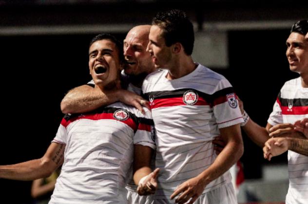 Junior Burgos of the Atlanta Silverbacks Celebrates his Goal
