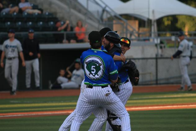 Eugene Emeralds Infielders Surround Reliever Trey Masek