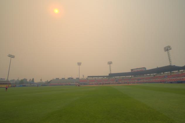 Avista Stadium, Home of the Spokane Indians, Bathed in Smoke