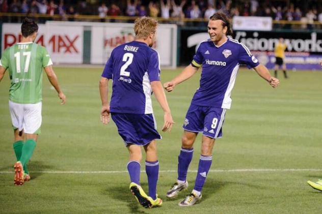 Bryan Burke and Matt Fondy of Louisville City FC