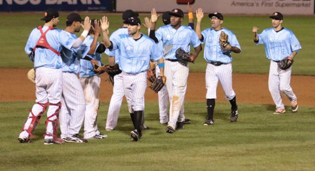 Long Island Ducks Celebrate Win over Southern Maryland Blue Crabs