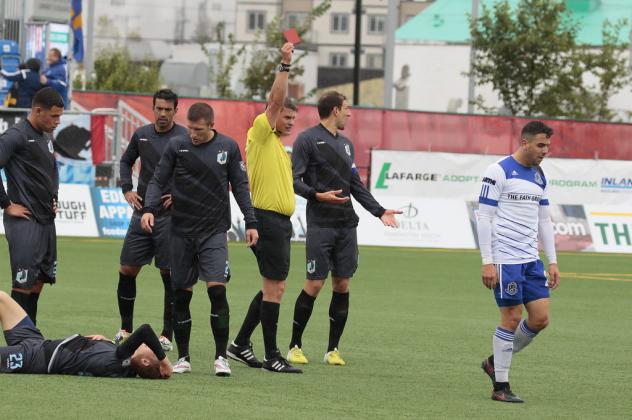 FC Edmonton Midfielder Michael Nonni Shown Red Card vs. Minnesota United FC