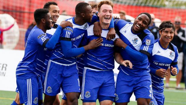 FC Edmonton Celebrates Goal