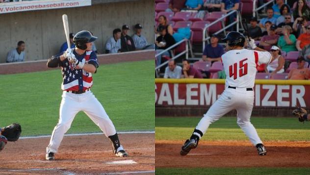 Trevor Brownand Mac Williamson of the 2012 Salem-Keizer Volcanoes