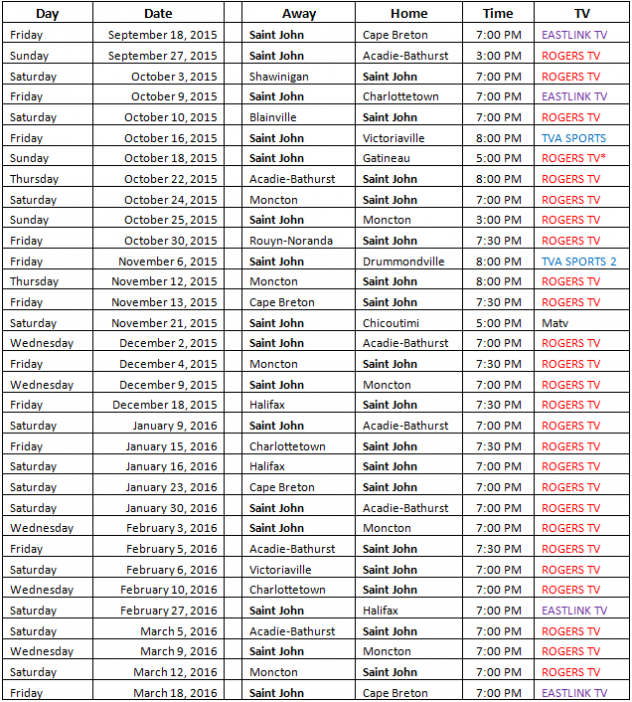 Saint John Sea Dogs TV Schedule