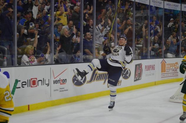 Parker Tuomie of the Sioux Falls Stampede Celebrates a Goal