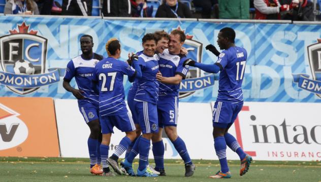 FC Edmonton Celebrates a Goal