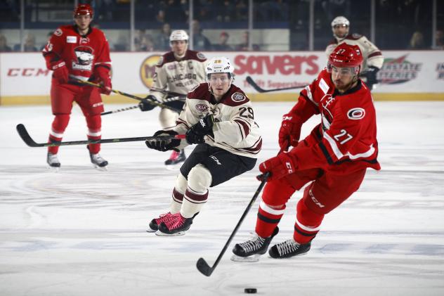 Danny Kristo of the Chicago Wolves Chases the Charlotte Checkers