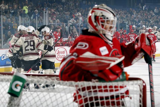 Chicago Wolves Celebrate a Goal vs. the Charlotte Checkers