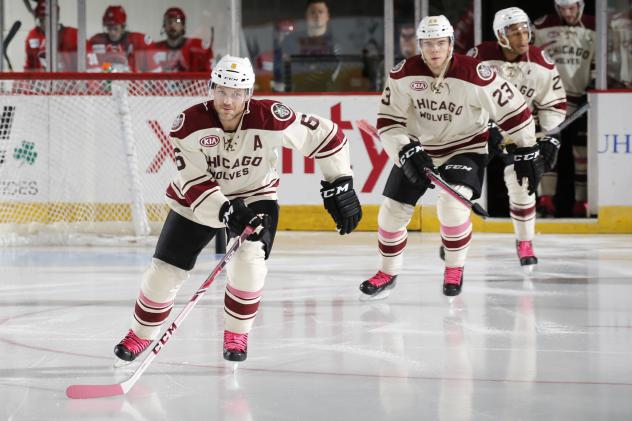 Andre Benoit (6) and the Chicago Wolves Enter the Ice vs. the Charlotte Checkers