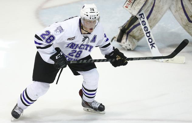 Tri-City Storm Defenseman Mattias Goransson in Front of the Goal