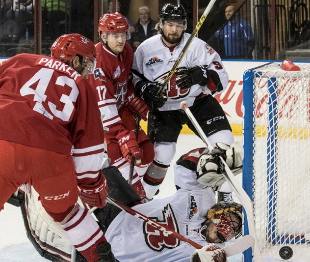 Tristan King and Jonathan Parker of the Allen Americans vs. the Rapid City Rush