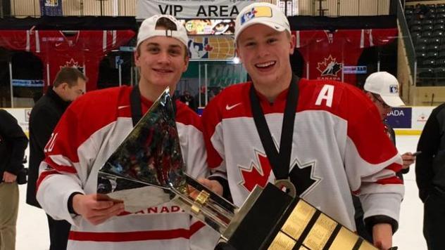 Spokane Chiefs Forwards Jaret Anderson-Dolan and Hayden Ostir with Team Canada White