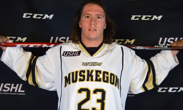 Forward Keegan Ward with the Muskegon Lumberjacks