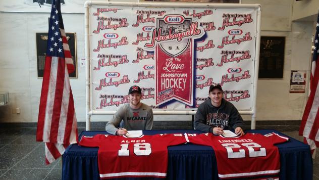 Alex Alger and Casey Linkenheld of the Johnstown Tomahawks Sign College Letters of Intent