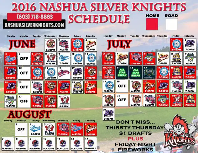 2016 Nashua Silver Knights Schedule