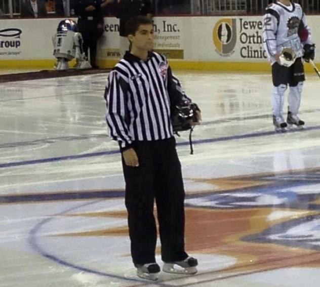 ECHL Linesman Camden Nuckols at a Star Wars Night Game