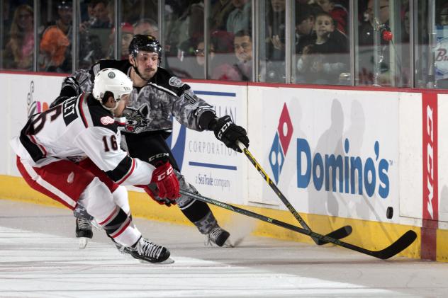 Justin Hodgman of the Chicago Wolves vs. the Grand Rapids Griffins