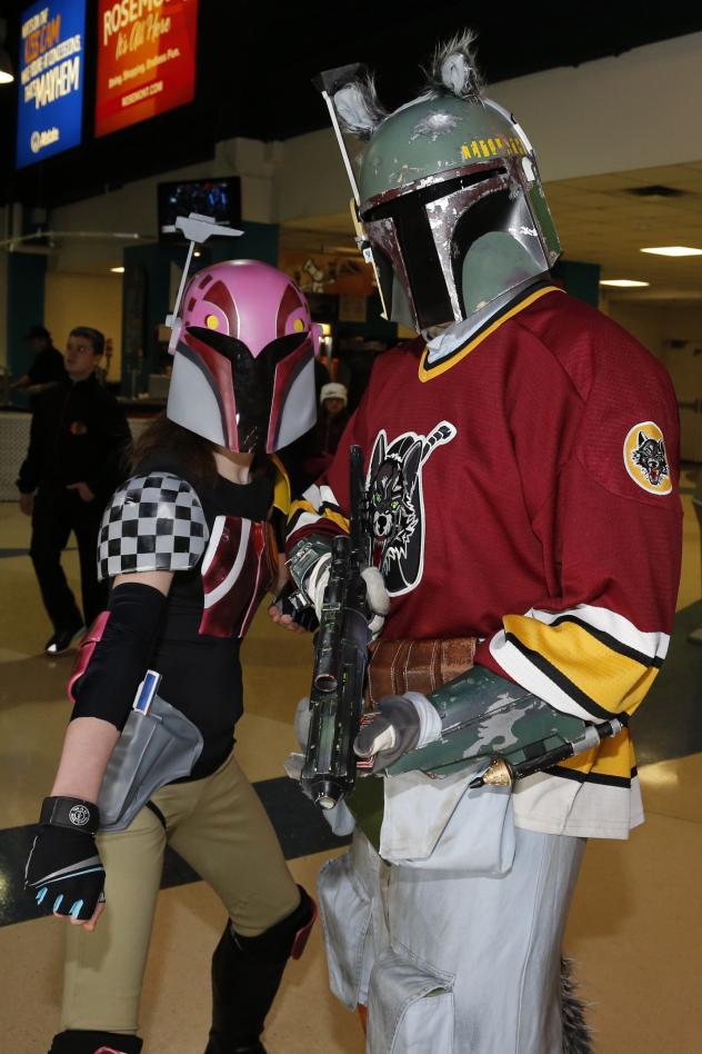 Chicago Wolves Star Wars Day Boba and Mrs. Fett