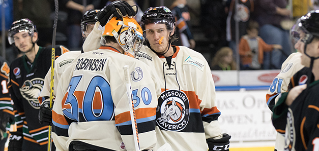 Josh Robinson and Josh Holmstrom of the Missouri Mavericks