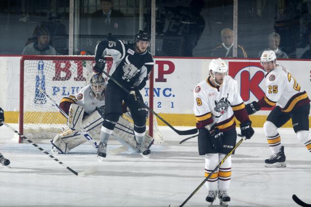 Chicago Wolves Defend their Goal vs. the San Antonio Rampage