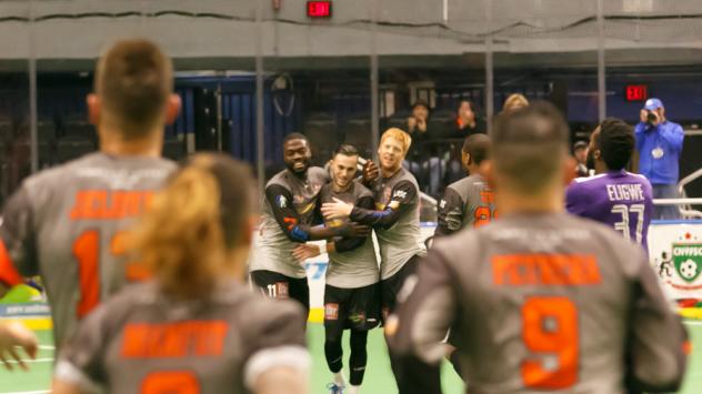 Syracuse Silver Knights Celebrate a Goal vs. the Dallas Sidekicks