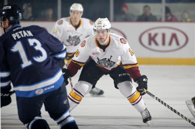 Zach O'Brien of the Chicago Wolves Keeps An Eye on the Manitoba Moose