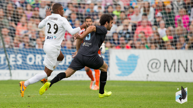 Fort Lauderdale Strikers Forward Stefano Pinho Battles Minnesota United