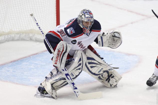 Goaltender Cedrick Desjardins with the Hartford Wolf Pack