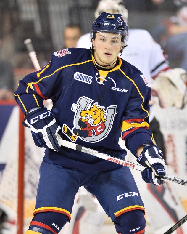 Left Winger Brendan Lemieux Skates with the Barrie Colts