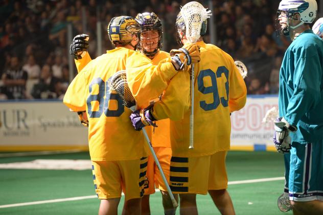 Joe Maracle, Lyle Thompson and Johnny Powless Celebrate for the Georgia Swarm