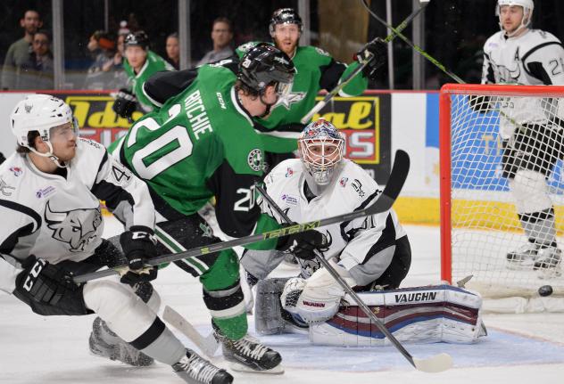 Brett Ritchie of the Texas Stars Scores against the San Antonio Rampage