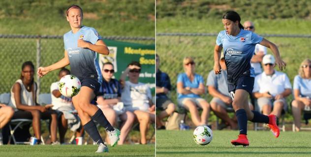 Caitlin Foord and Sam Kerr of Sky Blue FC