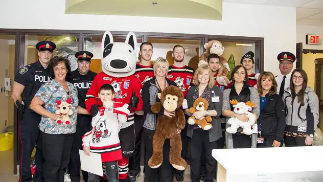 IceDogs and Niagara Regional Police Visit Niagara Health Systems St. Catharines with Teddy Bears