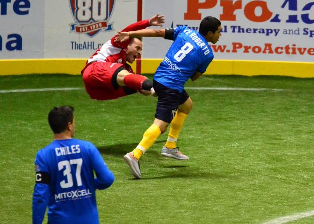Ze Roberto of the San Diego Sockers Discards an Ontario Fury Defender