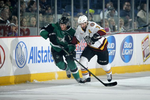 Chicago Wolves D Peter Harrold Battles the Texas Stars