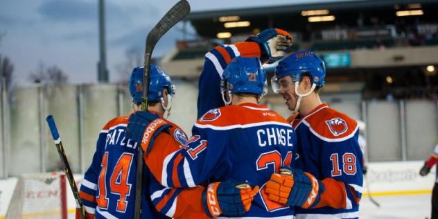 Bakersfield Condors Celebrate a Goal in Outdoor Game at Sacramento