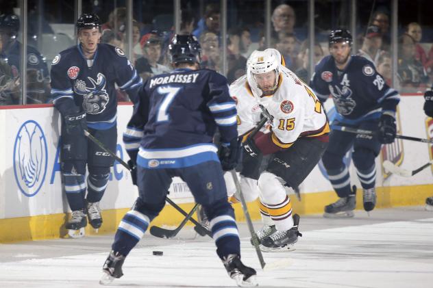 Chicago Wolves C Jeremy Welsh in the Midst of the Manitoba Moose