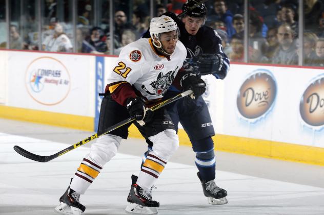 Chicago Wolves D Scooter Vaughan vs. the Manitoba Moose