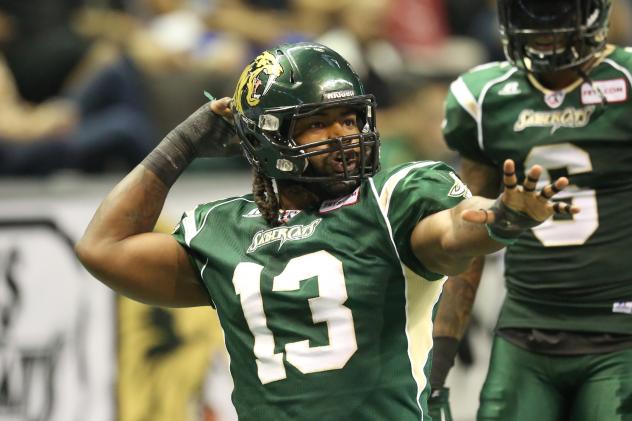 Pass Rusher Donte Paige-Moss with the San Jose SaberCats
