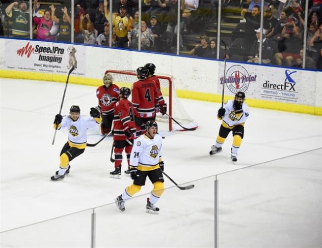 Mississippi RiverKings Celebrate a Goal vs. the Huntsville Havoc