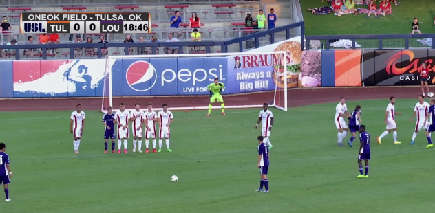 Louisville City FC's Aodhan Quinn Line up for his Free Kick