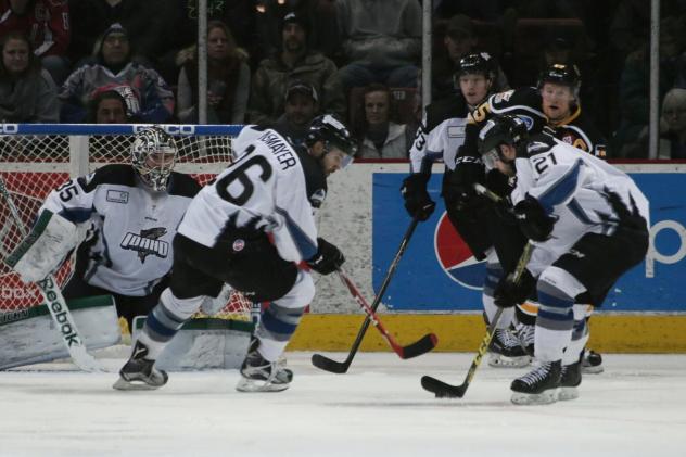 Idaho Steelheads and Goaltender Jack Campbell Defend against the Colorado Eagles