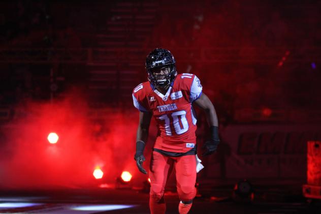 DB Varmah Sonie during Pregame Introductions with the Portland Thunder